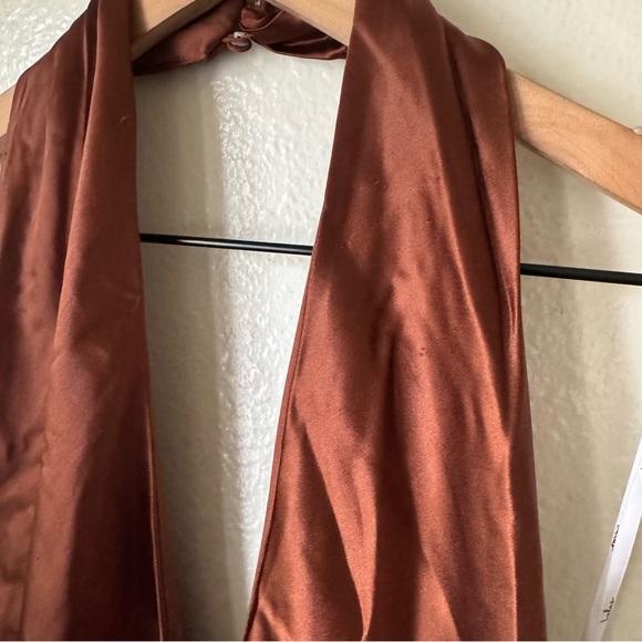 Lulus | Beyond Classy Brown Satin Halter Mini Dress - Picture 5 of 8